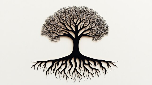 Sacred legacy preservation Intricate Silhouette of a Tree with Detailed Branches and Roots