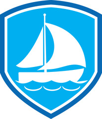 sailing boat emblem secure logo on sailing ship on the sea