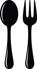 Black silhouette of a spoon and fork on white background