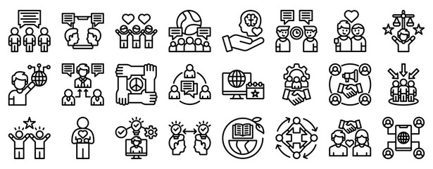 Social Engagement Icon Set Collection Outline Style. Vector illustration.