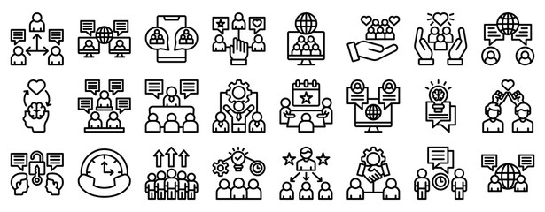 Fototapeta premium Social Interaction Icon Set Collection Outline Style. Vector illustration.