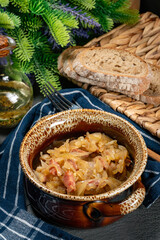 Stewed onion with sausage.