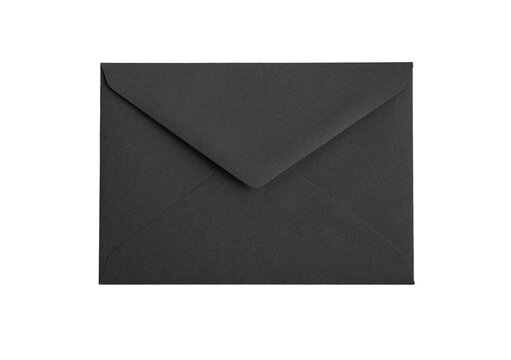 Closed black premium vip envelope for official paper letter, isolated on white.