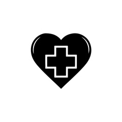 Obraz premium Heart with medical cross health icon vector illustration. medical care, healthcare, first aid, help, and love concept symbol. isolated on transparent background
