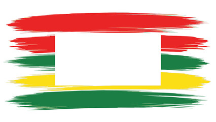 Abstract background with red green and yellow brush strokes and a white square frame for text and design elements