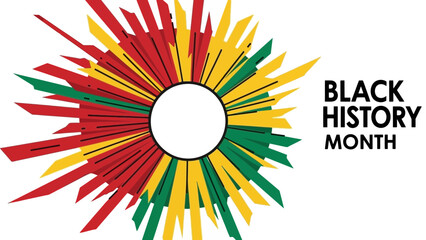 Celebrate black history month with a vibrant burst of red yellow and green abstract rays emanating from a central circle symbolizing unity and heritage