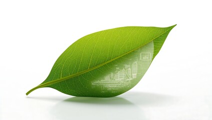 A Fresh Green Leaf Reflecting an Abstract Digital World