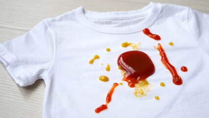 Messy Toddler - Stained White T-Shirt with Ketchup and Mustard