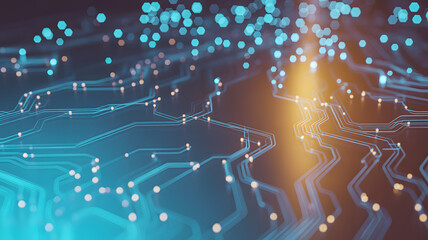 Digital Pathways: The intricate circuits of a computer chip light up with data streams, symbolizing the core of technological advancement and the flow of information. 