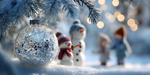 Winter Cheer: Ornament & Snow Day,ai generated.