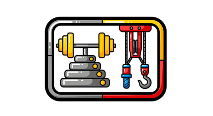 Obraz premium Illustration Depicting Weightlifting Equipment and Industrial Lifting Devices, Gym Concept