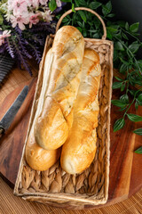 Baked baguette with herbs.