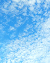 A clear blue sky dotted with fluffy white clouds offers a serene, expansive scene ideal for nature, travel, outdoor lifestyle, and wellness themes. Perfect backdrop for inspirational, optimistic, and 