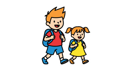 Naklejka premium Joyful Schoolmates Walking Together on Their Exciting Journey With Backpacks