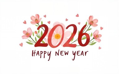 Obraz premium Elegant Watercolor Floral happy new year 2026 Design Isolated on White Background. High quality