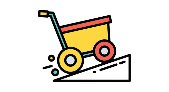Illustration Of A Wheeled Cart Ascending a Ramp, Graphic Vector Design