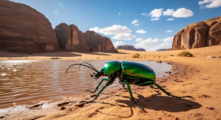 Emerald Beetle in Wadi Rum - A Desert Jewels Reflection.