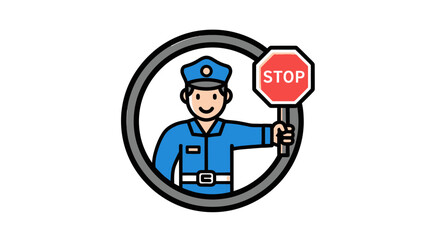 Illustration Of Policeman With Stop Sign Inside Circle Representing Authority And Safety