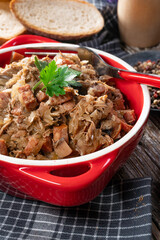 Bigos - sauerkraut stewed with meat, dried mushrooms and sausage.