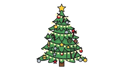 Decorated Christmas Tree and Festive Holiday Wreath &ndash; Winter Seasonal Decoration