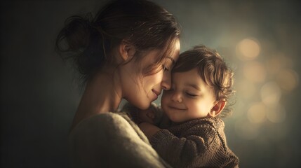 Loving mother with her son portrait