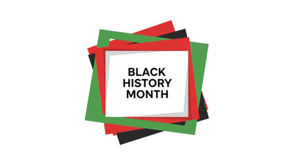 Celebrate black history month with this vibrant graphic featuring the words black history month in bold text surrounded by overlapping red green and black geometric shapes on a white background