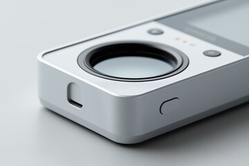 Fototapeta premium Macro photo of a sleek glucose analysis device with recessed test port, matte surface and clean medical-grade design on soft gradient background