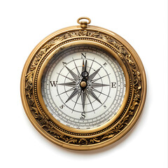 Antique brass compass with ornate detailing, a symbol of direction and navigation.