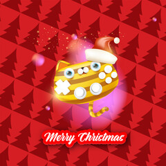 Cute cat gamepad cartoon character vector illustration, striped kitty character wearing a Santa hat, Merry Christmas holiday greeting design, stickers, labels, cards and celebration banners