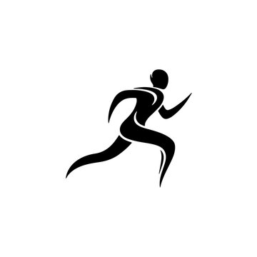 Stylized silhouette of a runner in motion, captured in a dynamic black abstract design, symbolizing speed and athleticism. isolated on transparent background
