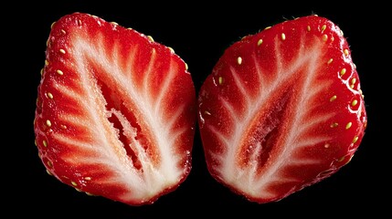 Fresh strawberry cut in half on white background