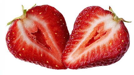 Fresh strawberry cut in half on white background for healthy food concepts