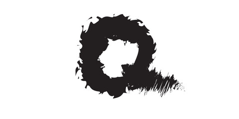 Abstract Black Brushstroke Letter Q with Unique Textured Edges.