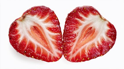 Fresh strawberry cut in half on white background