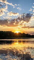 Sunset over a tranquil lake