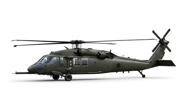 Black Hawk Helicopter Isolated on White Background - Military Aviation.