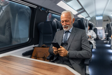 Business Professional Using Smartphone While Traveling on Modern Train