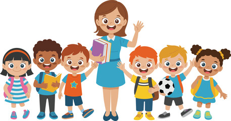 Cartoon child astronaut floating in space illustration, rocket ship, planets, stars, Earth, Moon, Saturn, adventure, exploration, vector graphic