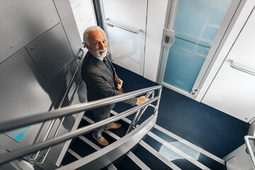 Professional Senior Man Looking Confident Inside Modern Train Interior