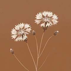 Two cream-colored flowers on a muted brown background