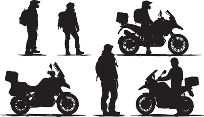Black Solid Adventure Touring Pause Silhouettes Set of Six on White Background © AADIL