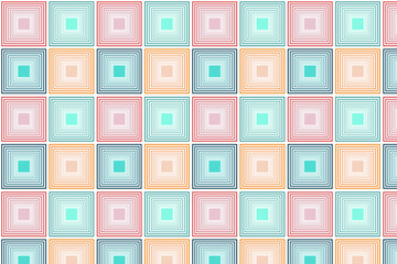 A seamless pattern of pastel 3D squares in pink, blue and beige, creating a delicate geometric texture on a white background.