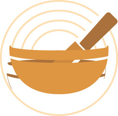 A stylized illustration of a mortar and pestle with concentric circles in the background symbolizing ancient remedies natural medicine and traditional herbalism practices