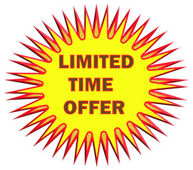 Bright yellow and red spiky starburst badge, 'LIMITED TIME OFFER' text, 3D effect isolated PNG for marketing, sales promotion, web design, and branding materials.
