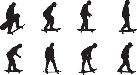 Black Solid Board Carry to Push Off Silhouettes Set of Six on White Background