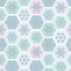 Winter seamless pattern with geometric snowflakes in blue tones. Blue geometric snowflake seamless pattern for winter designs
