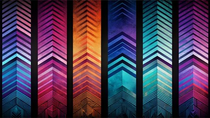 Vibrant abstract chevron stripes in a spectrum of rainbow colors with a textured geometric pattern