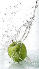 Vibrant green apple getting a refreshing splash of pure water