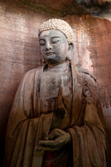 Serene Buddha Statue Carved in Sandstone at Banbian Temple Anyue China