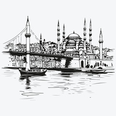 Fototapeta premium Istanbul city view sketch illustration vector